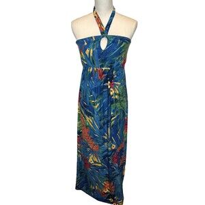 Soma Womens Halter Maxi Dress Soft Jersey Medium Tropical Hawaiian Vacation
